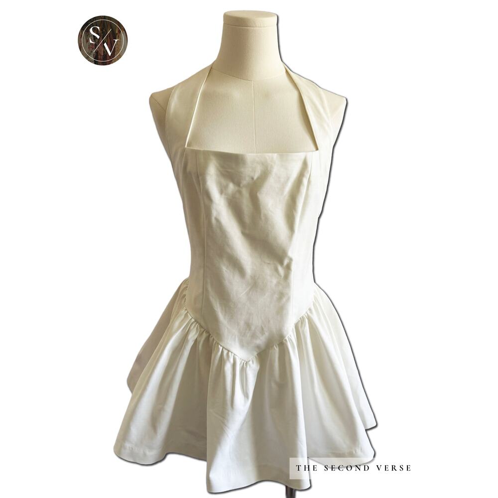 NWT Akira Ballerina Poplin Mini Short Halter Dress White Size Medium